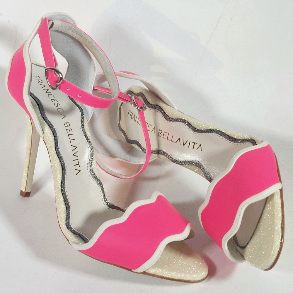 Francesca Bellavita hot pink & glitter leather stiletto sandals, EU40.5, NWT